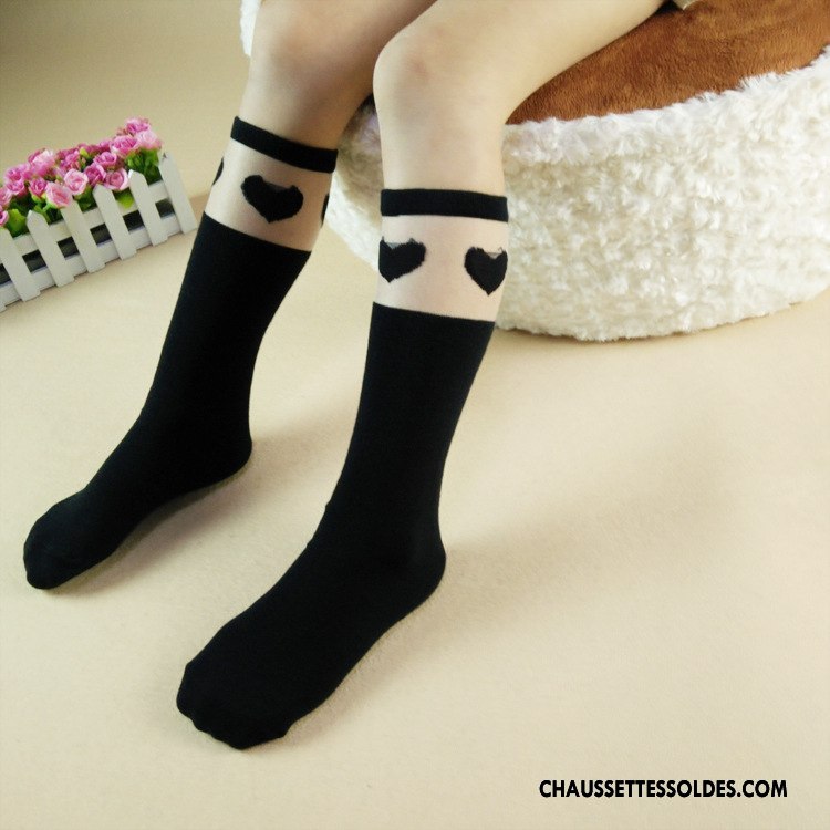 Chaussette Basse Fille Mince Dessin Animé Coton Haute Enfant Femme Noir