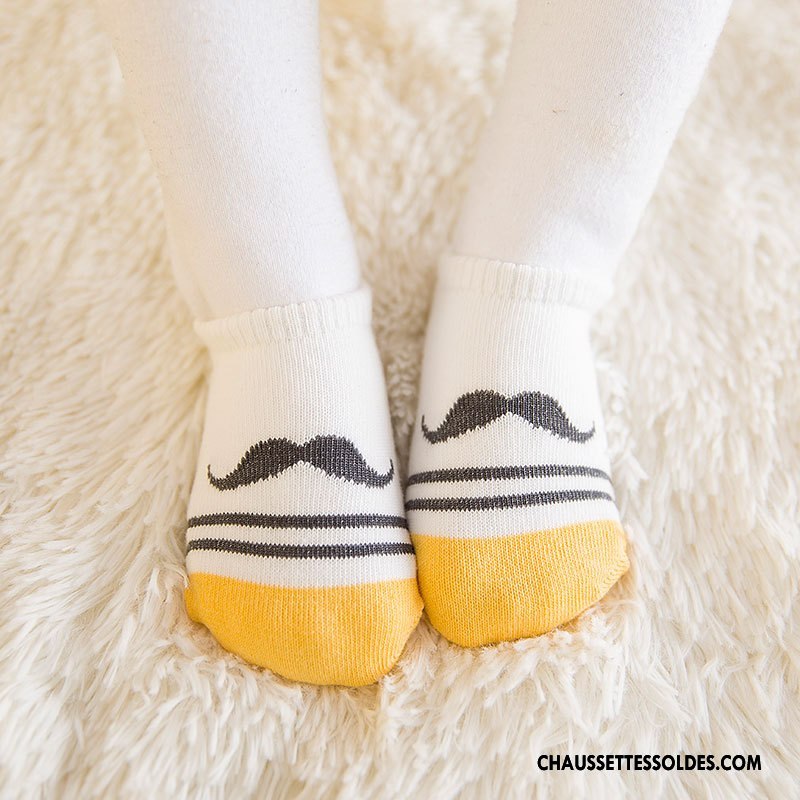Chaussette Basse Garçon Antidérapant Enfant Bébé Chaussette Basse Coupée Coton Bio Dessin Animé Jaune