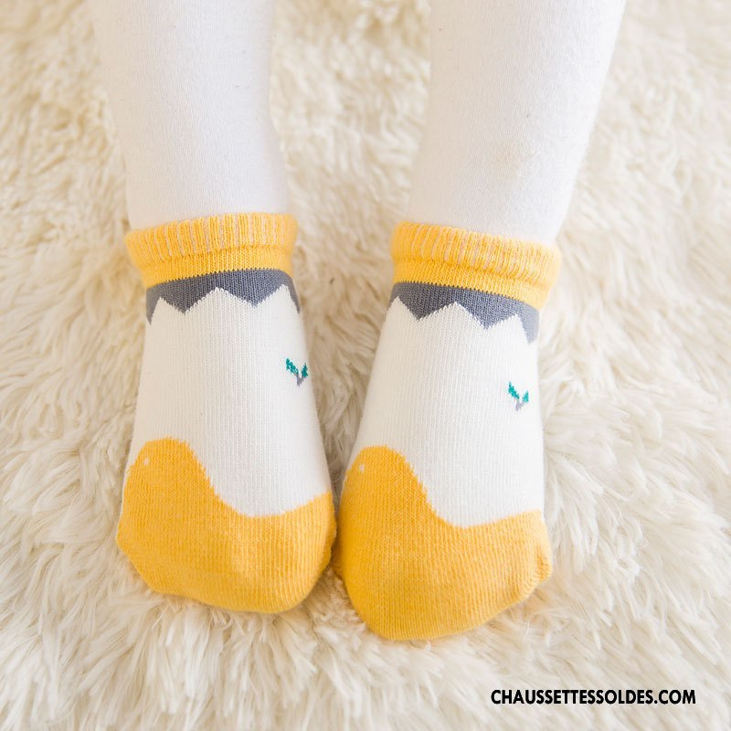 Chaussette Basse Garçon Antidérapant Enfant Bébé Chaussette Basse Coupée Coton Bio Dessin Animé Jaune