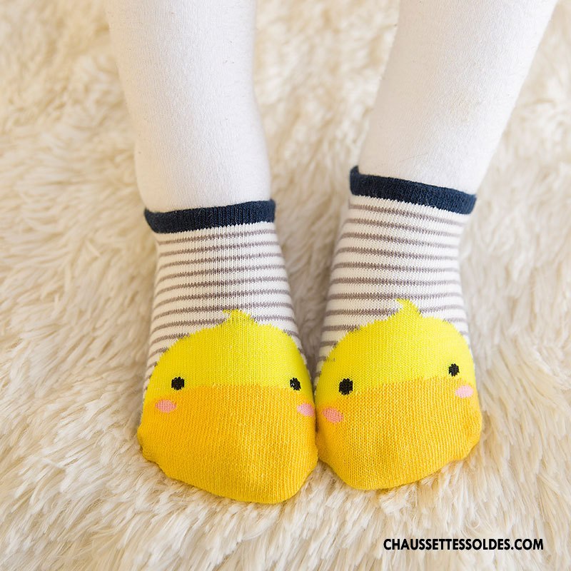 Chaussette Basse Garçon Antidérapant Enfant Bébé Chaussette Basse Coupée Coton Bio Dessin Animé Jaune