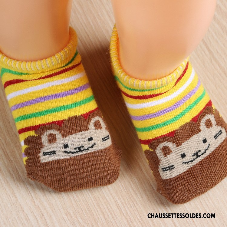 Chaussette Basse Garçon Dessin Animé Invisible Bébé Rayé Chaussette Basse Coupée 100% Coton Rose