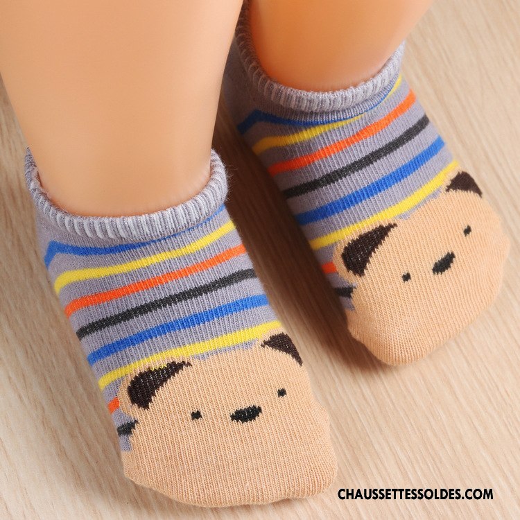 Chaussette Basse Garçon Dessin Animé Invisible Bébé Rayé Chaussette Basse Coupée 100% Coton Rose