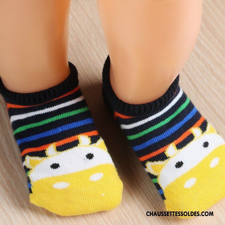 Chaussette Basse Garçon Dessin Animé Invisible Bébé Rayé Chaussette Basse Coupée 100% Coton Rose