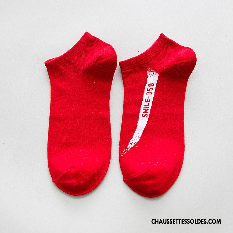 Chaussette Basse Homme Absorber La Sueur Mouvement Respirant Chaussettes En Coton Printemps Court Rouge