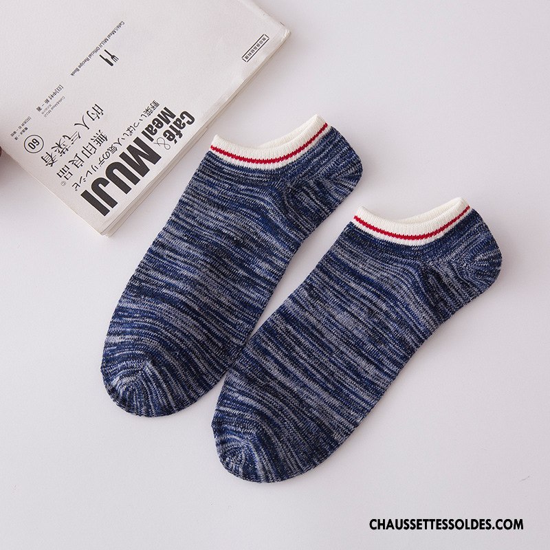 Chaussette Basse Homme Casual 100% Coton Rayé Chaussette Basse Coupée L'automne Rétro Bordeaux