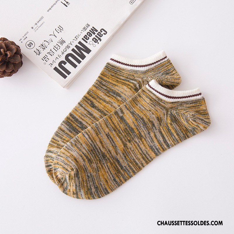 Chaussette Basse Homme Casual 100% Coton Rayé Chaussette Basse Coupée L'automne Rétro Bordeaux