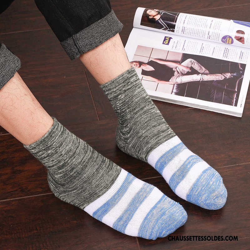 Chaussette Basse Homme Casual Hiver L'automne 100% Coton Plus De Velours Rayé Gris