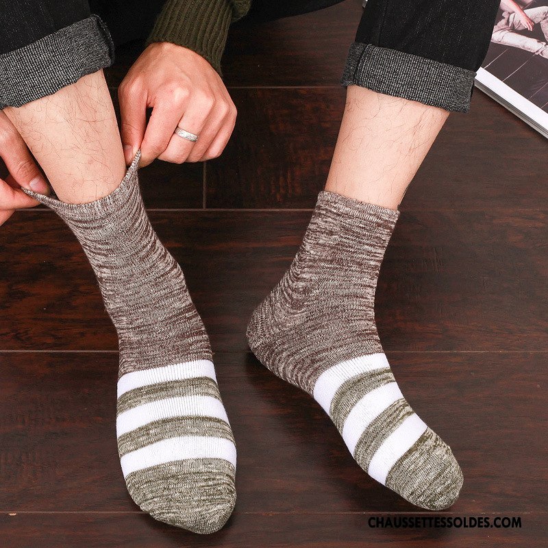 Chaussette Basse Homme Casual Hiver L'automne 100% Coton Plus De Velours Rayé Gris