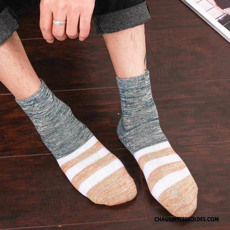 Chaussette Basse Homme Casual Hiver L'automne 100% Coton Plus De Velours Rayé Gris