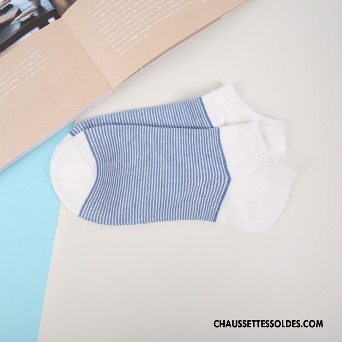 Chaussette Basse Homme Casual Rayé Coton Bio Chaussette Basse Coupée Matelassé Toutes Les Saisons Bleu