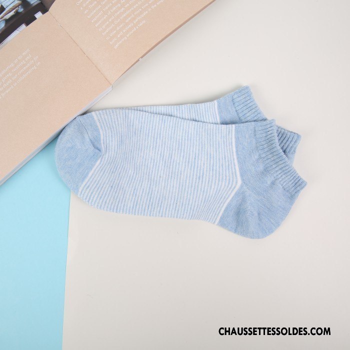 Chaussette Basse Homme Casual Rayé Coton Bio Chaussette Basse Coupée Matelassé Toutes Les Saisons Bleu