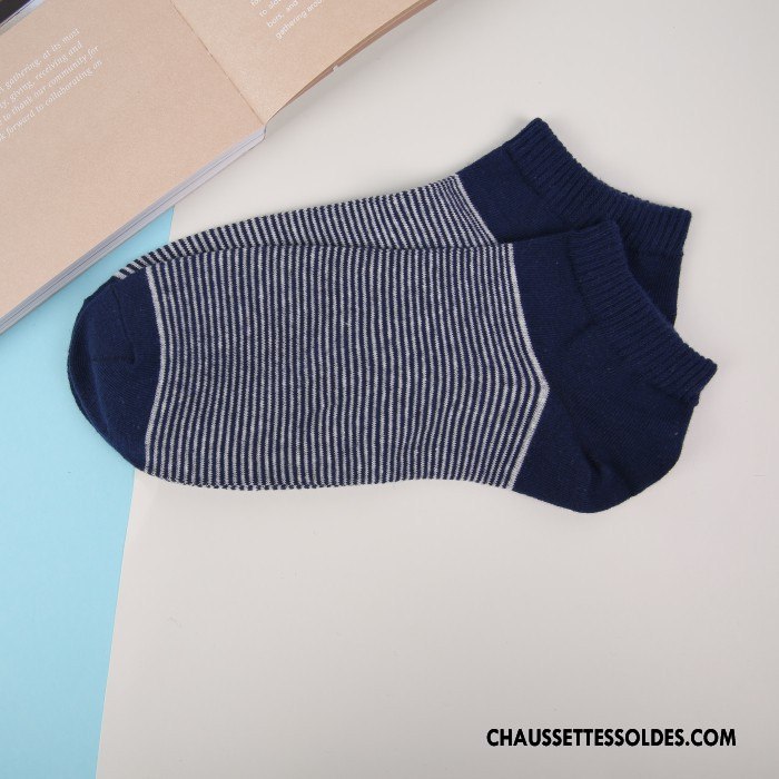 Chaussette Basse Homme Casual Rayé Coton Bio Chaussette Basse Coupée Matelassé Toutes Les Saisons Bleu
