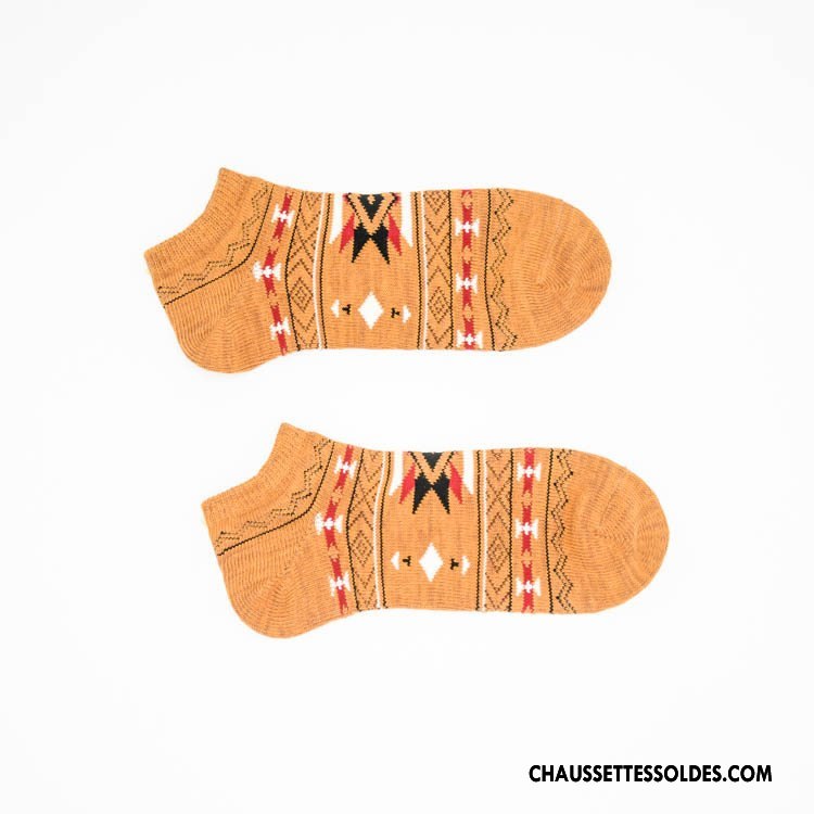 Chaussette Basse Homme Chaussette Basse Coupée 100% Coton Rétro Tendance Style National Manuel Jaune Clair