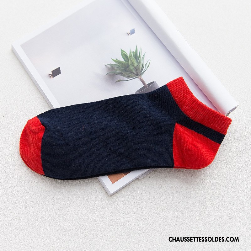 Chaussette Basse Homme Chaussette Basse Coupée Coton Bio Été Légère Chaussette Courte Casual Rouge