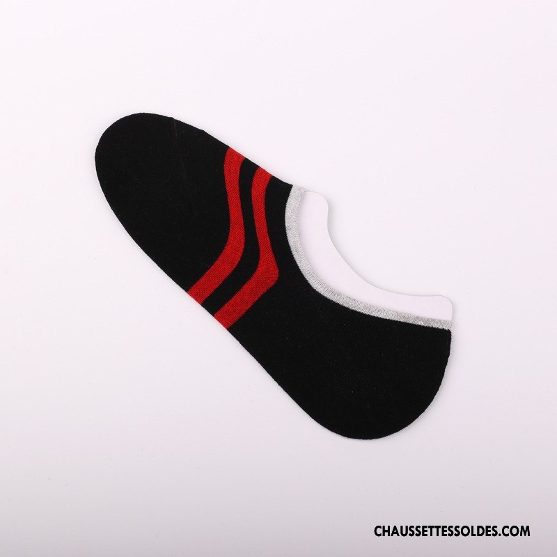 Chaussette Basse Homme Chaussette Basse Coupée Invisible Chaussettes En Coton Antidérapant Légère Rayé Noir