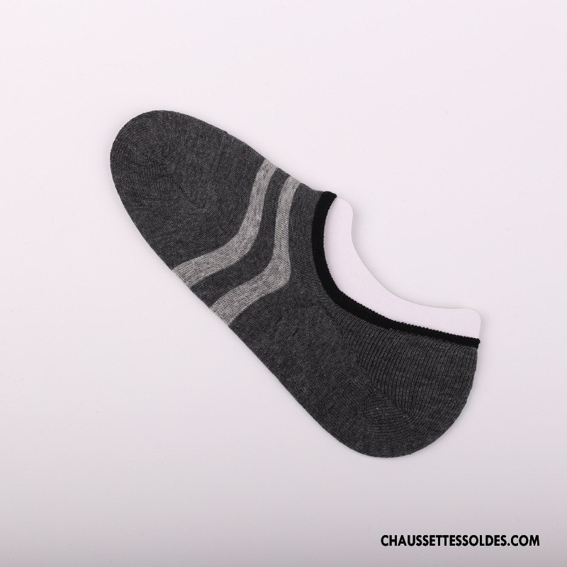 Chaussette Basse Homme Chaussette Basse Coupée Invisible Chaussettes En Coton Antidérapant Légère Rayé Noir