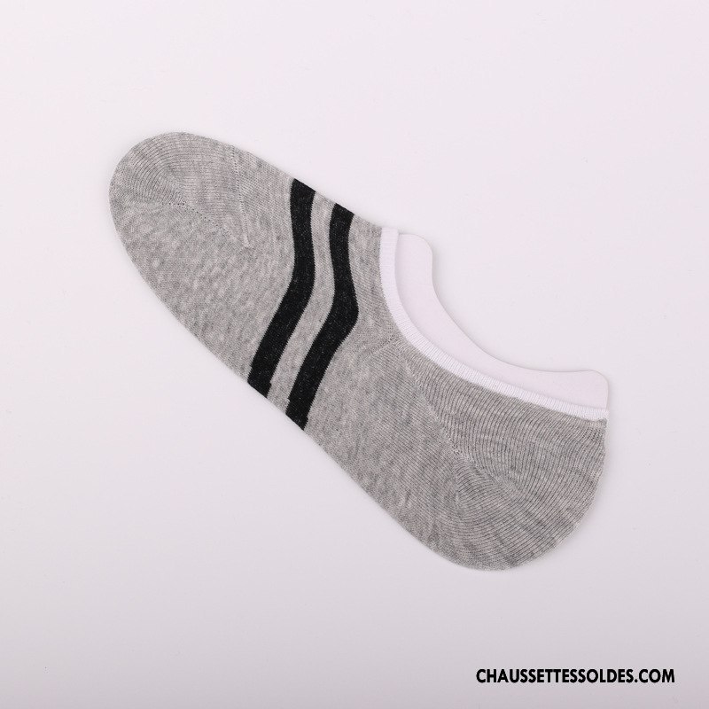 Chaussette Basse Homme Chaussette Basse Coupée Invisible Chaussettes En Coton Antidérapant Légère Rayé Noir