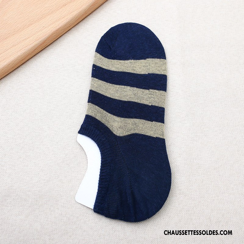 Chaussette Basse Homme Chaussette Basse Coupée Le Nouveau Chaussettes En Coton Rayé Invisible Bleu Marin Bleu