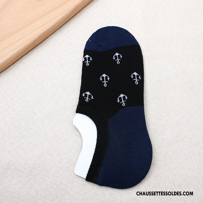 Chaussette Basse Homme Chaussette Basse Coupée Le Nouveau Chaussettes En Coton Rayé Invisible Bleu Marin Bleu