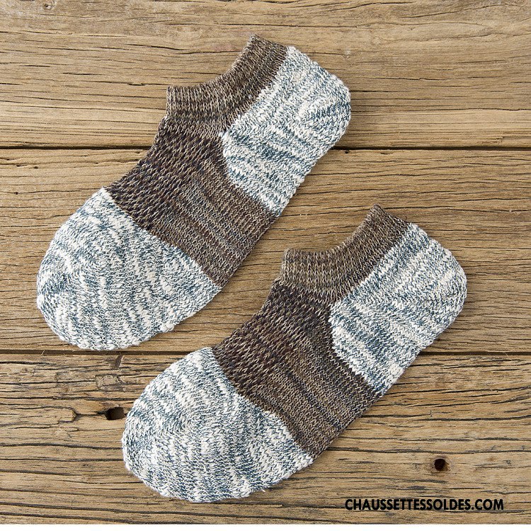 Chaussette Basse Homme Chaussette Basse Coupée Été Renforcé Rétro Courte 100% Coton Gris