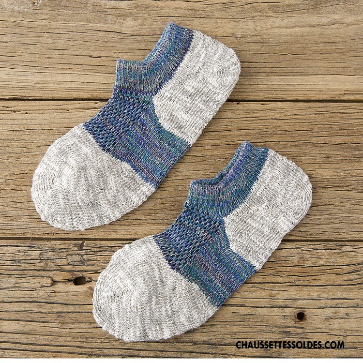 Chaussette Basse Homme Chaussette Basse Coupée Été Renforcé Rétro Courte 100% Coton Gris
