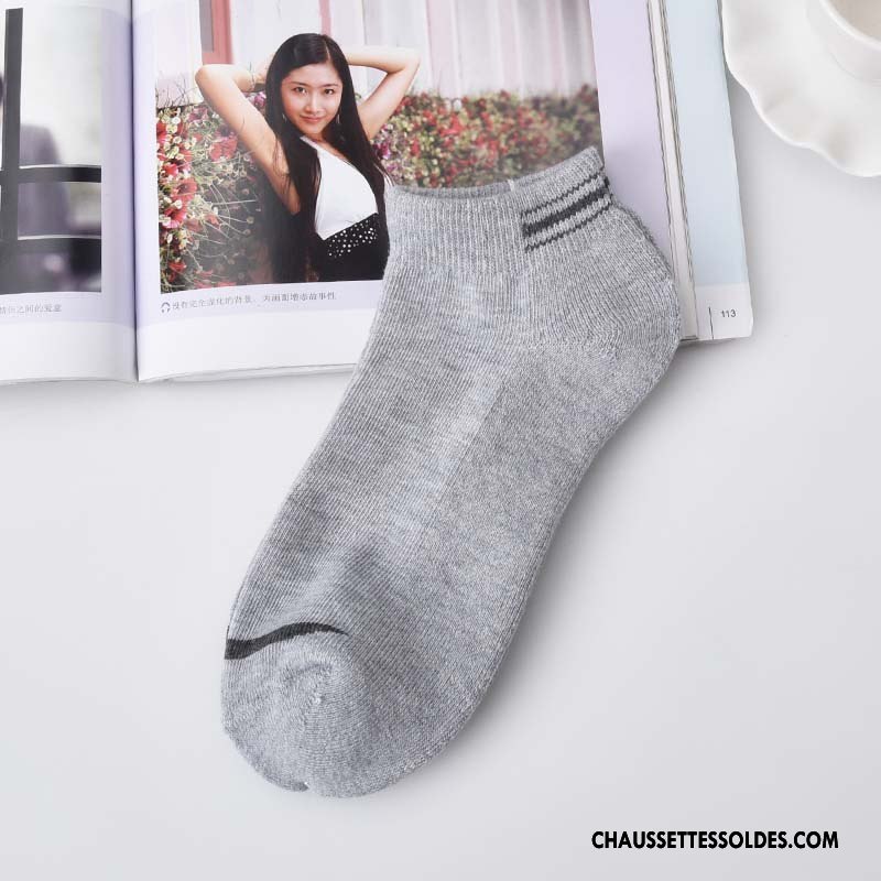 Chaussette Basse Homme Chaussette Courte Coton Bio Chaussette Basse Coupée Terry Confortable Rayé Gris Clair