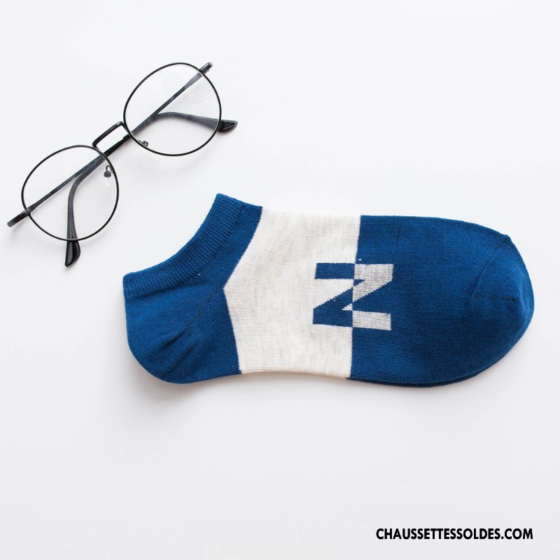 Chaussette Basse Homme Chaussette Courte Invisible Été Lettre Printemps 100% Coton Coloré Clair