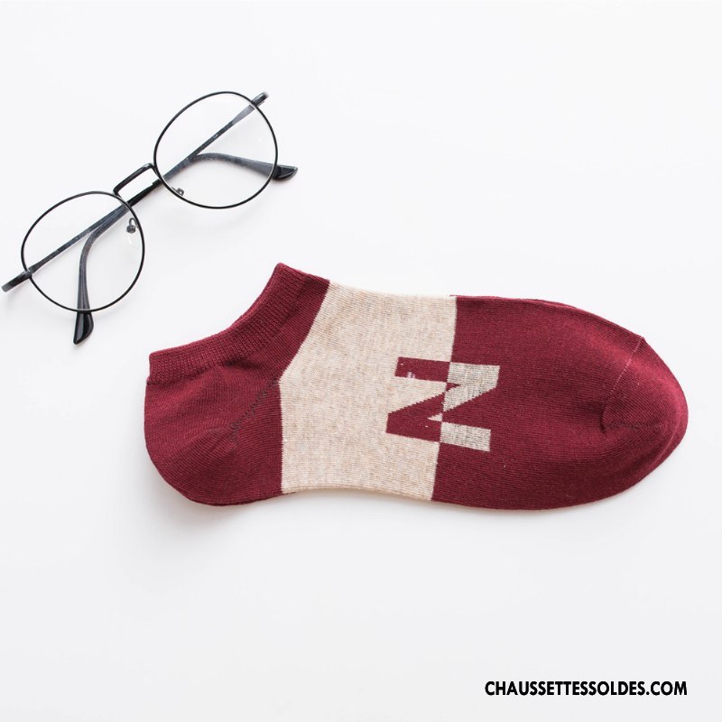 Chaussette Basse Homme Chaussette Courte Invisible Été Lettre Printemps 100% Coton Coloré Clair