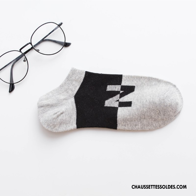 Chaussette Basse Homme Chaussette Courte Invisible Été Lettre Printemps 100% Coton Coloré Clair