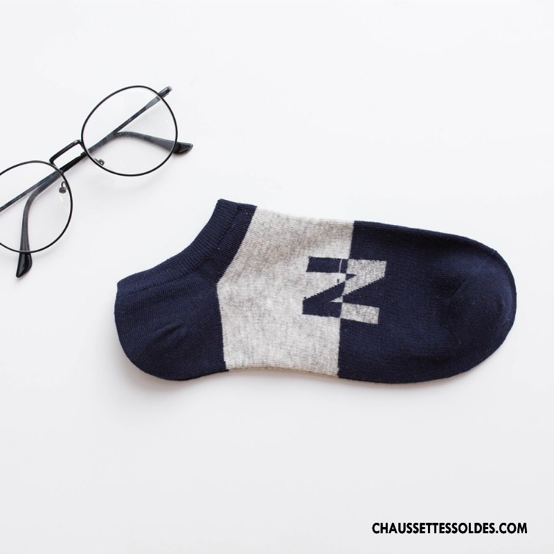 Chaussette Basse Homme Chaussette Courte Invisible Été Lettre Printemps 100% Coton Coloré Clair
