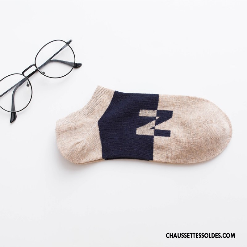 Chaussette Basse Homme Chaussette Courte Invisible Été Lettre Printemps 100% Coton Coloré Clair