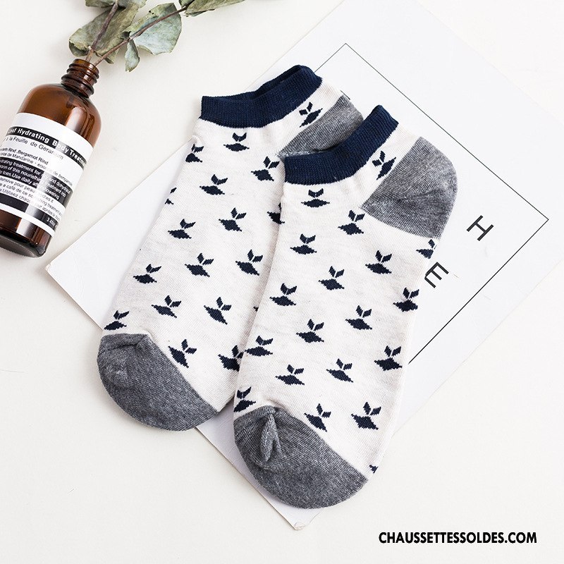 Chaussette Basse Homme Coton Bio Chaussette Basse Coupée Chaussette Courte Été Printemps Rayé Bleu Clair