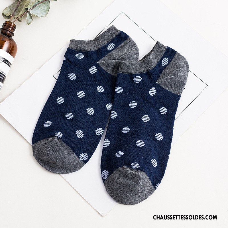 Chaussette Basse Homme Coton Bio Chaussette Basse Coupée Chaussette Courte Été Printemps Rayé Bleu Clair