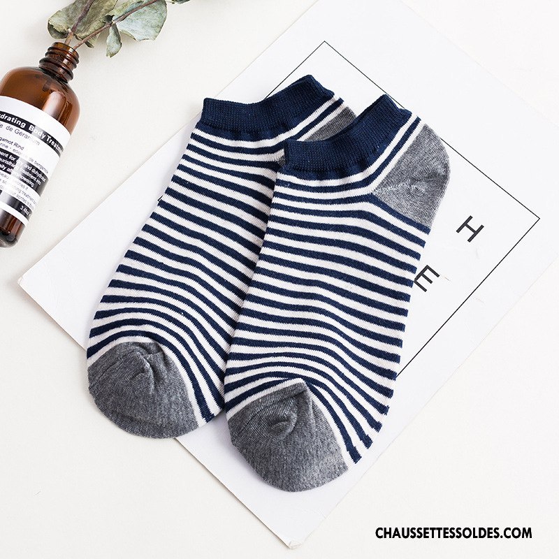 Chaussette Basse Homme Coton Bio Chaussette Basse Coupée Chaussette Courte Été Printemps Rayé Bleu Clair