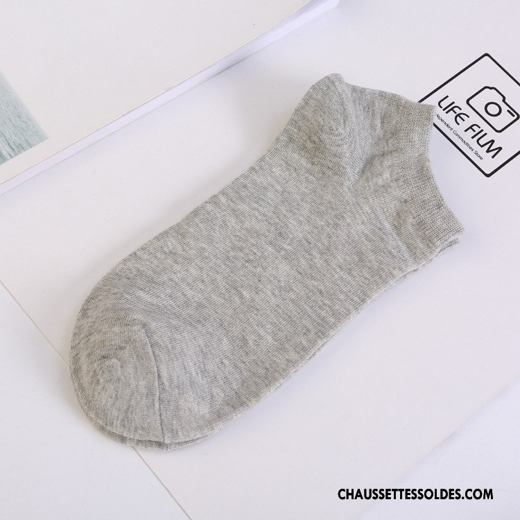 Chaussette Basse Homme Courte Anti-odeur 100% Coton Chaussette Basse Coupée Été Matelassé Pure Gris