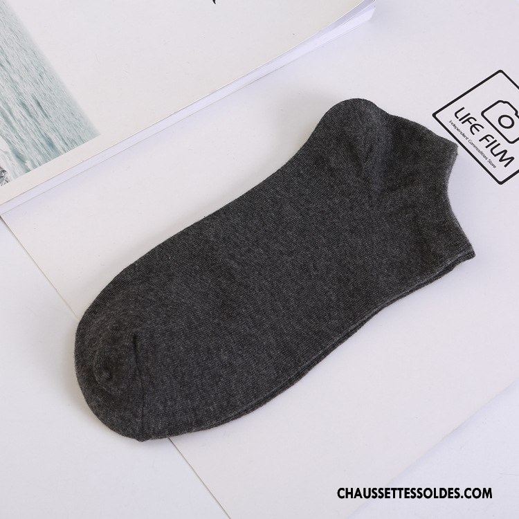 Chaussette Basse Homme Courte Anti-odeur 100% Coton Chaussette Basse Coupée Été Matelassé Pure Gris