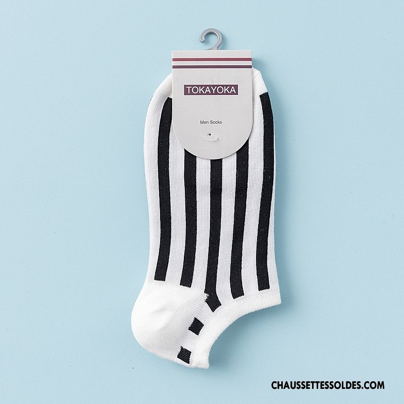 Chaussette Basse Homme Haute Qualité Rayé Coton Bio Chaussette Basse Coupée Livraison Gratuite Vent D'université Blanc Noir