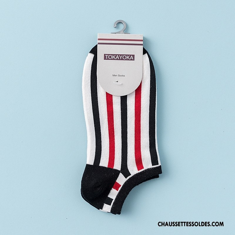 Chaussette Basse Homme Haute Qualité Rayé Coton Bio Chaussette Basse Coupée Livraison Gratuite Vent D'université Blanc Noir