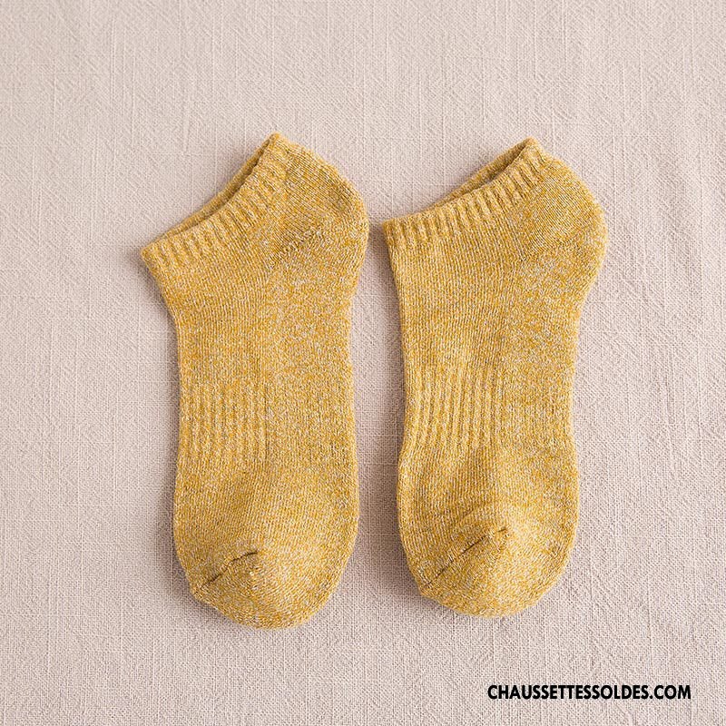 Chaussette Basse Homme Hiver Terry Respirant Chaussette Basse Coupée Thermiques Renforcé Jaune