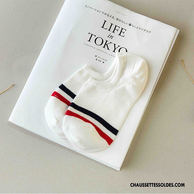 Chaussette Basse Homme Invisible Chaussette Basse Coupée Rayé Courte Vent D'université Chaussettes En Coton Blanc Clair