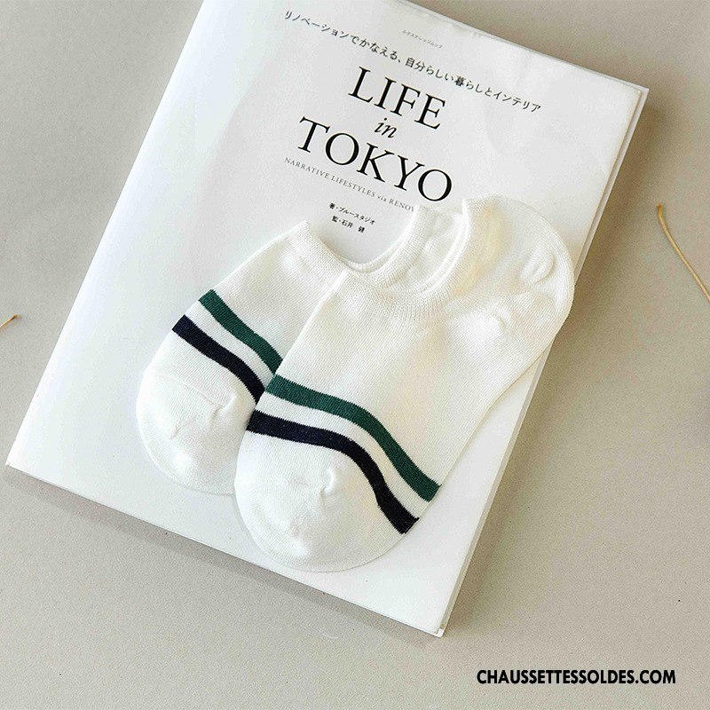Chaussette Basse Homme Invisible Chaussette Basse Coupée Rayé Courte Vent D'université Chaussettes En Coton Blanc Clair