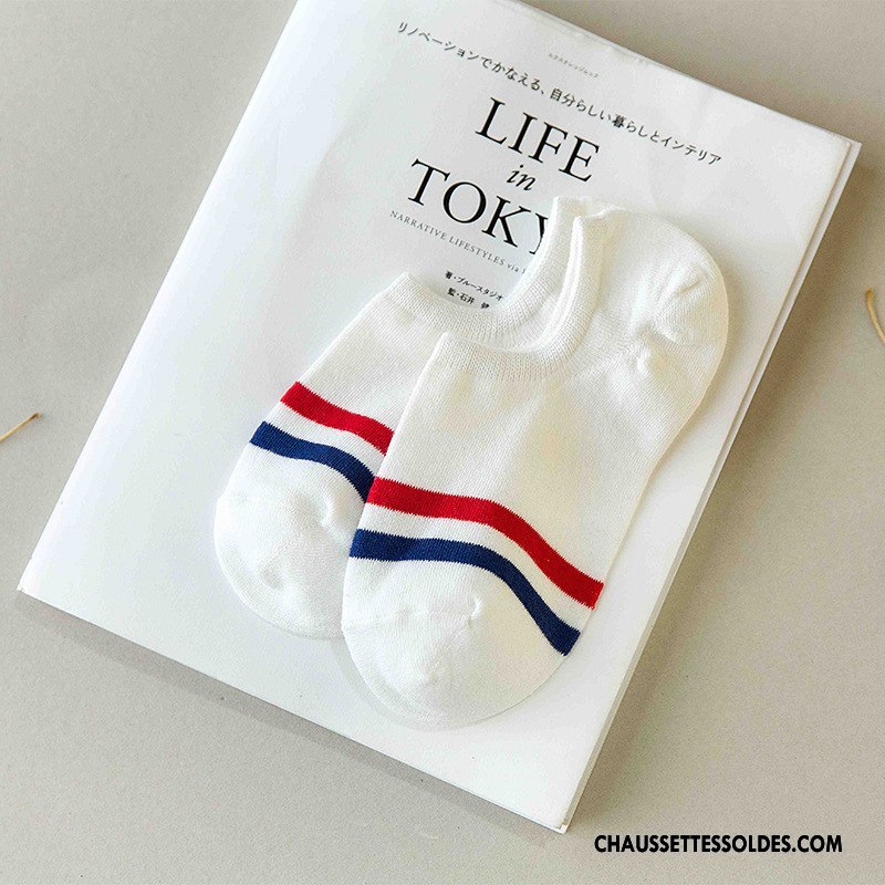 Chaussette Basse Homme Invisible Chaussette Basse Coupée Rayé Courte Vent D'université Chaussettes En Coton Blanc Clair