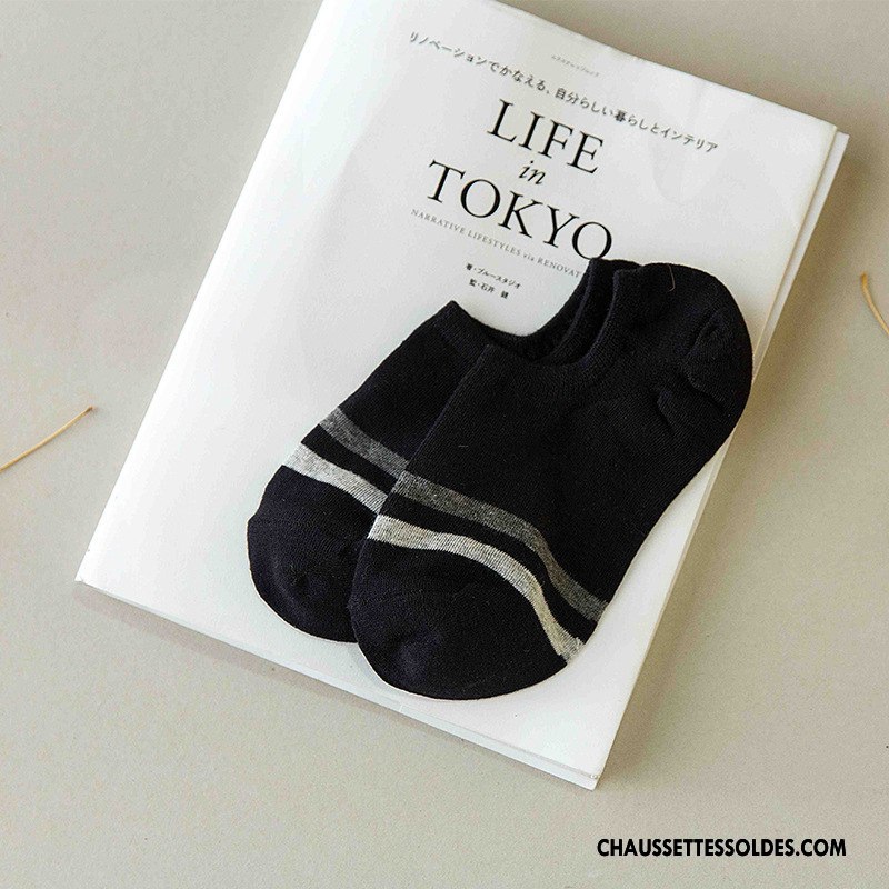 Chaussette Basse Homme Invisible Chaussette Basse Coupée Rayé Courte Vent D'université Chaussettes En Coton Blanc Clair