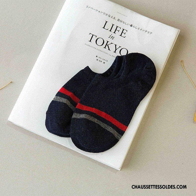 Chaussette Basse Homme Invisible Chaussette Basse Coupée Rayé Courte Vent D'université Chaussettes En Coton Blanc Clair