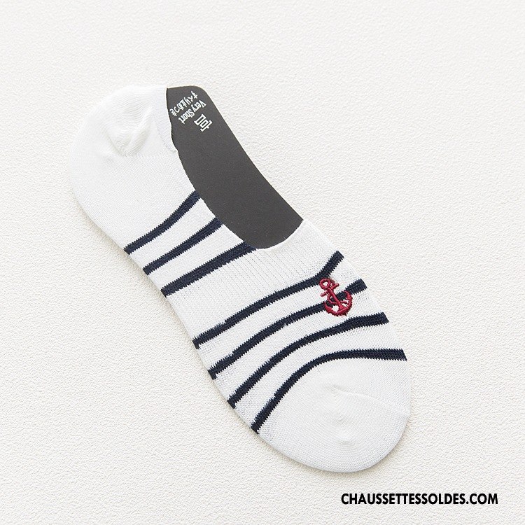 Chaussette Basse Homme Invisible Rayé Bien 100% Coton Silicone Personnalité