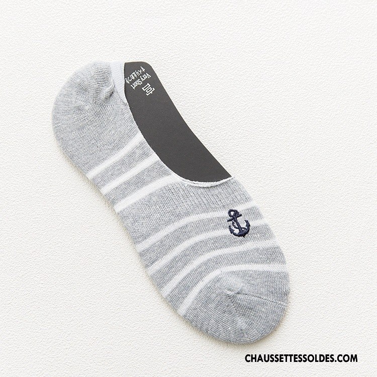 Chaussette Basse Homme Invisible Rayé Bien 100% Coton Silicone Personnalité