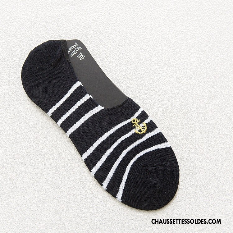 Chaussette Basse Homme Invisible Rayé Bien 100% Coton Silicone Personnalité