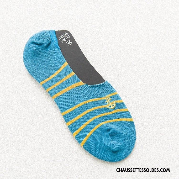 Chaussette Basse Homme Invisible Rayé Bien 100% Coton Silicone Personnalité