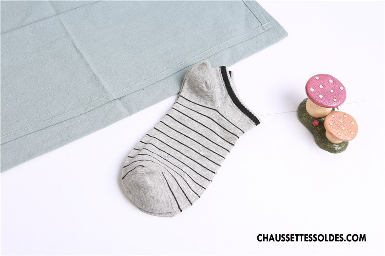 Chaussette Basse Homme L'automne Rayé Chaussette Basse Coupée Le Nouveau 100% Coton Légère Gris Clair