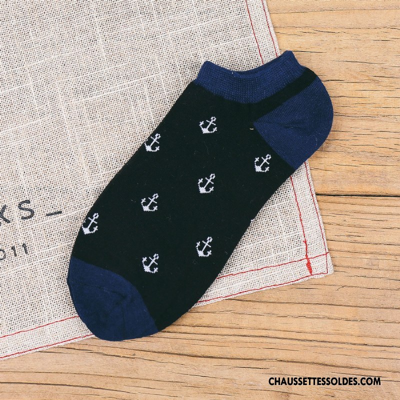 Chaussette Basse Homme Le Nouveau 100% Coton Chaussette Courte Invisible Printemps Chaussette Basse Coupée Bleu Bleu Clair Foncé